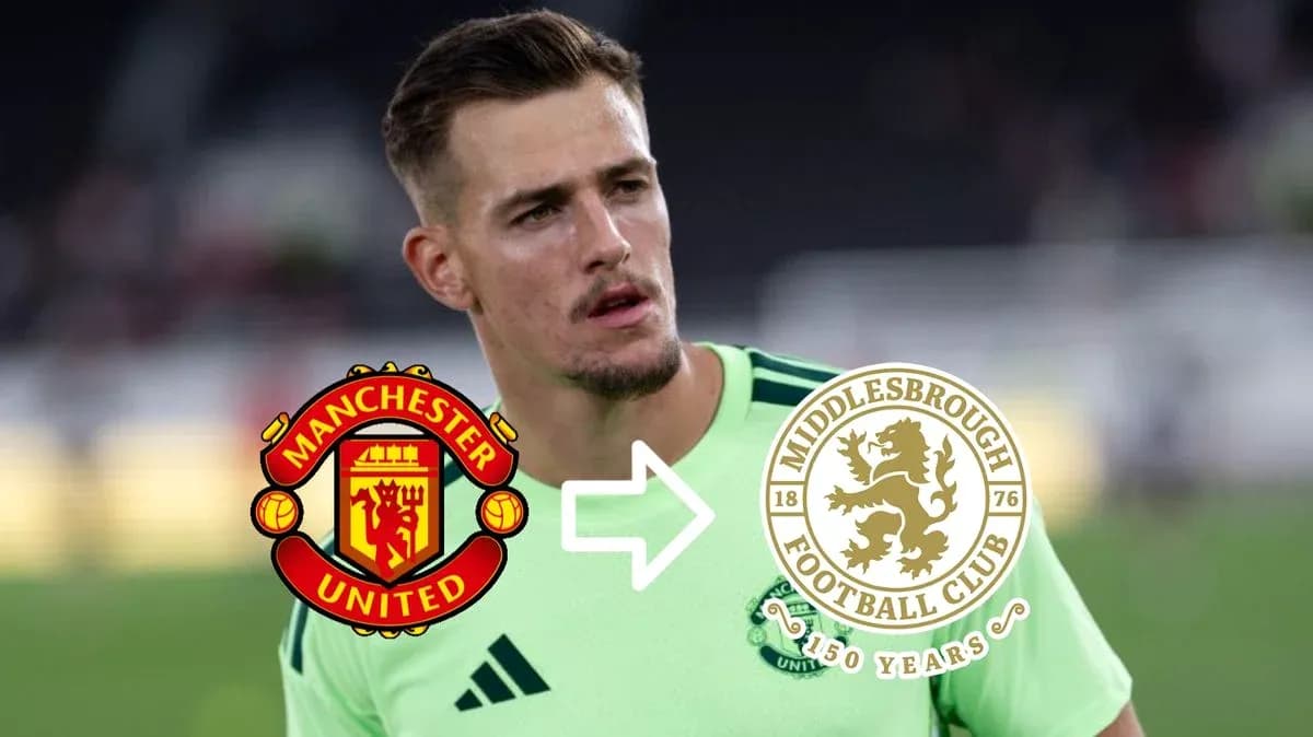 Jugador de fútbol con logotipos de Manchester United y Middlesbrough