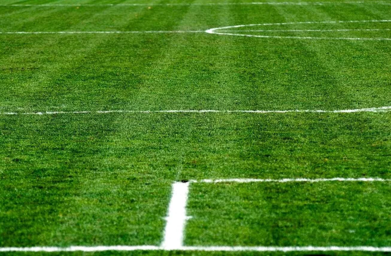 Campo de fútbol con líneas marcadas en césped
