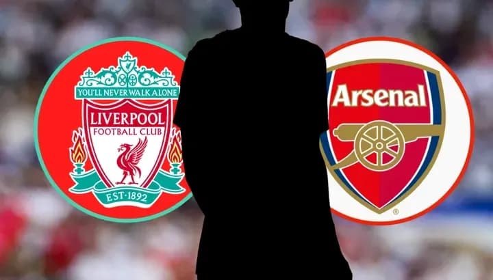 Logos de Liverpool y Arsenal con figura en silueta