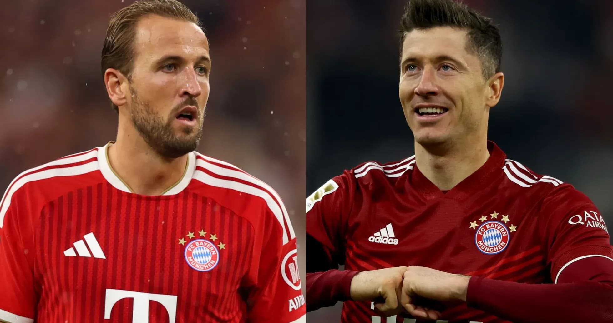 Harry Kane y Robert Lewandowski en camisetas del Bayern