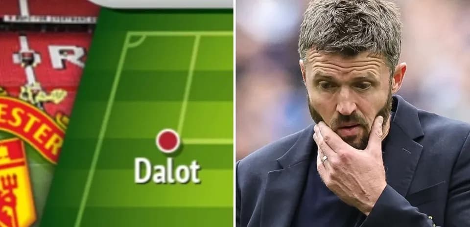 Gráfico táctico con Dalot y entrenador pensativo