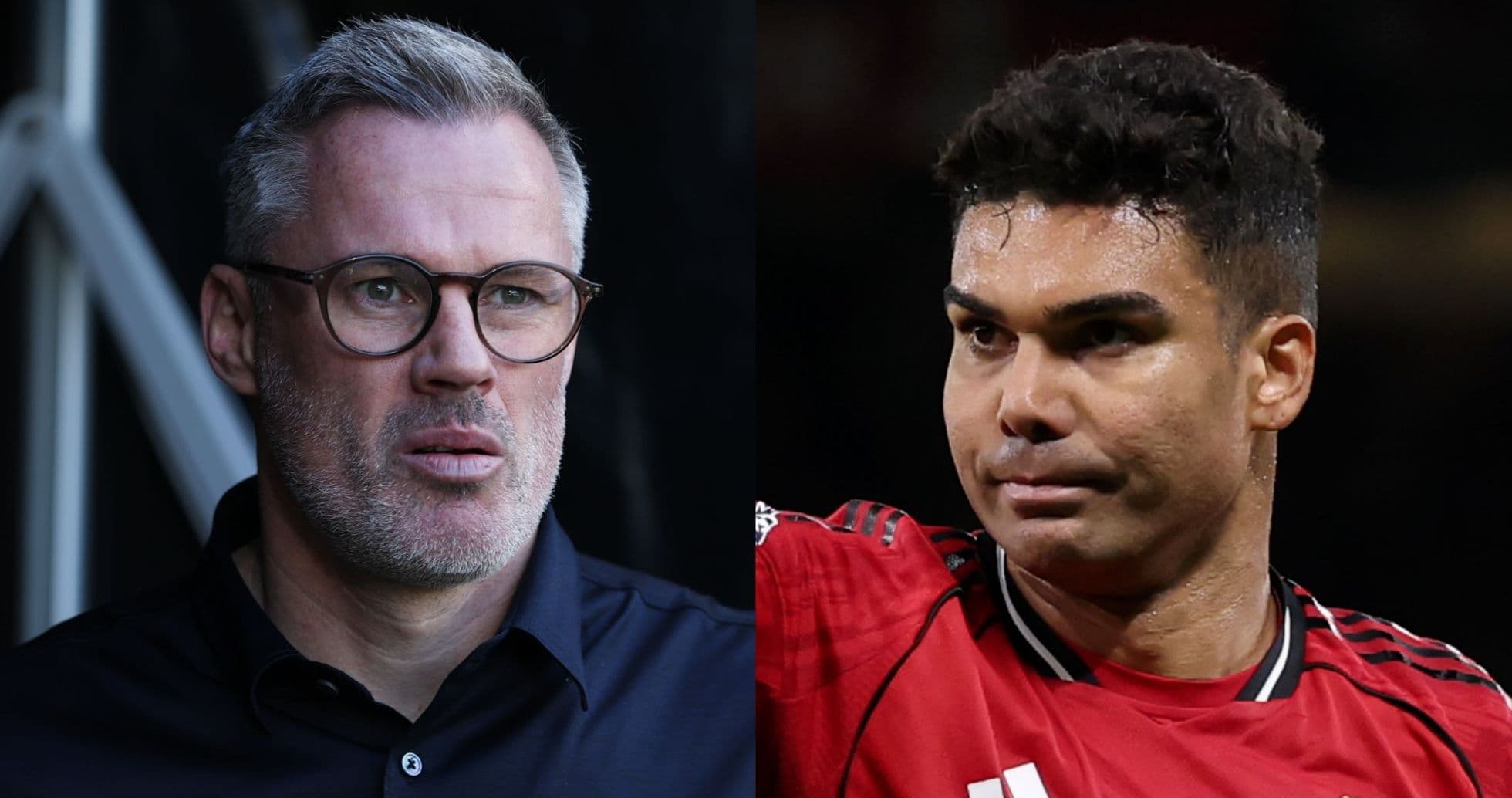 Dos hombres, uno con gafas y otro con camiseta de fútbol