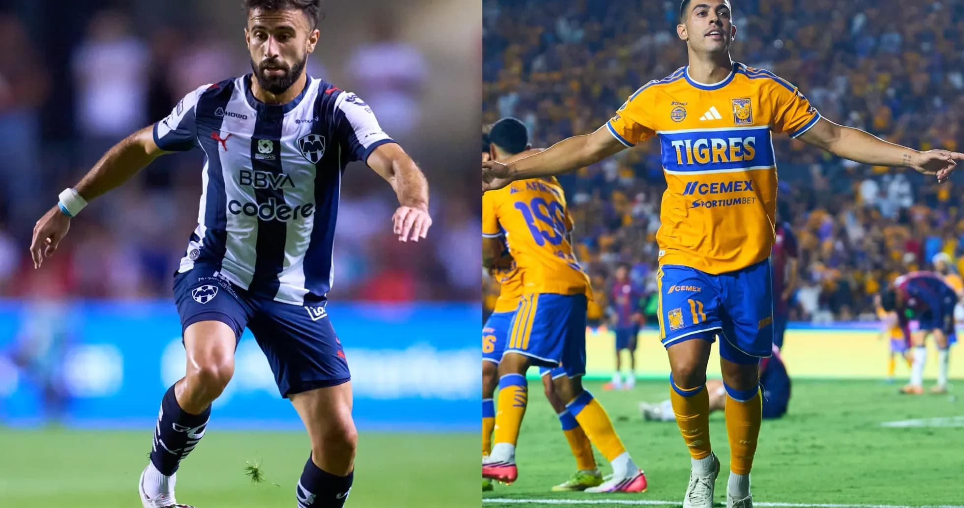 Jugadores de Monterrey y Tigres en acción