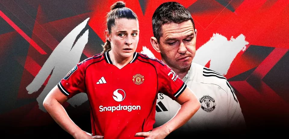 Jugadora y entrenador de Manchester United en primer plano