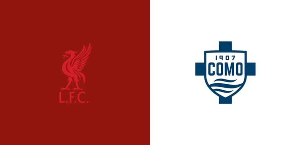 Logos de Liverpool FC y Como 1907 en fondo colorido