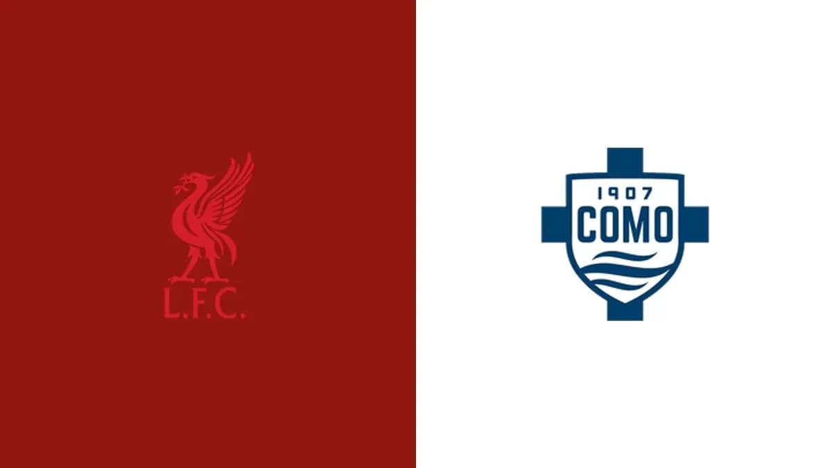 Logos de Liverpool FC y Como 1907 en fondo colorido
