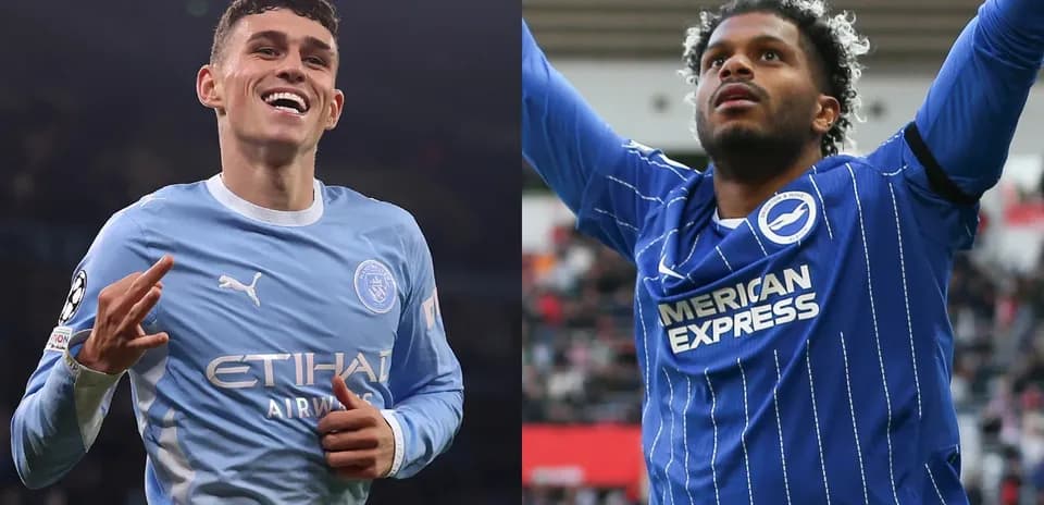 Phil Foden y jugador de Brighton celebrando goles