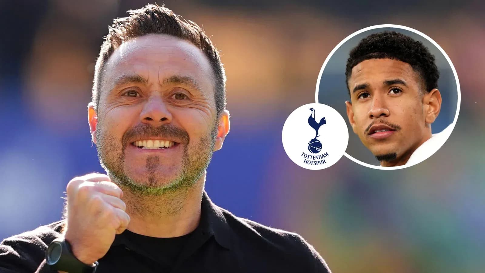 Entrenador de Tottenham sonriente con jugador destacado