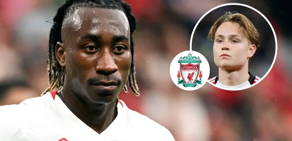 Jugador de fútbol en primer plano con logo de Liverpool