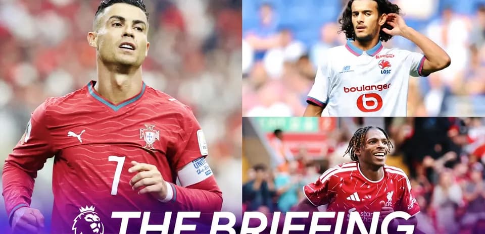 Cristiano Ronaldo and two players in club jerseys