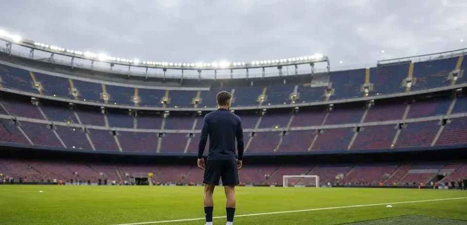 Jugador de pie en el campo del Camp Nou