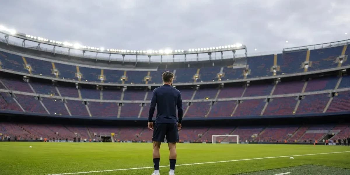 Jugador de pie en el campo del Camp Nou