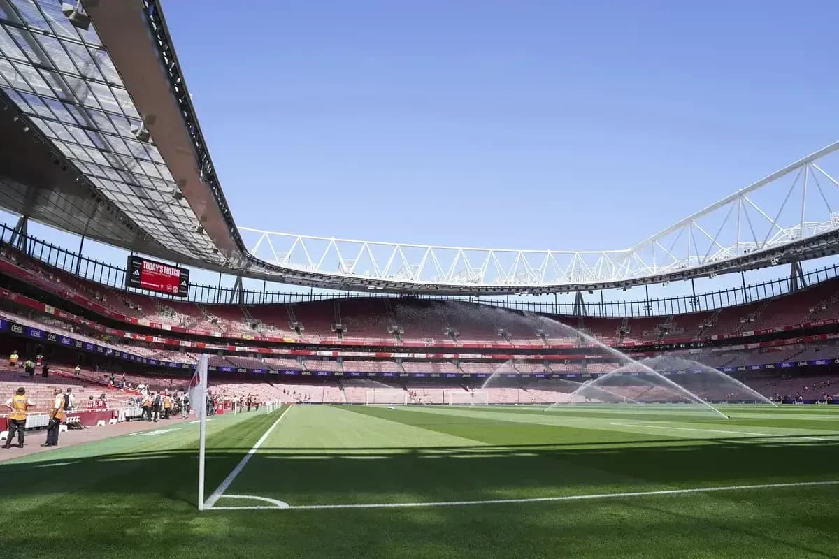 Estadio con césped y riego en preparación