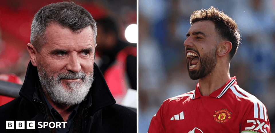 Roy Keane y Bruno Fernandes en eventos de fútbol