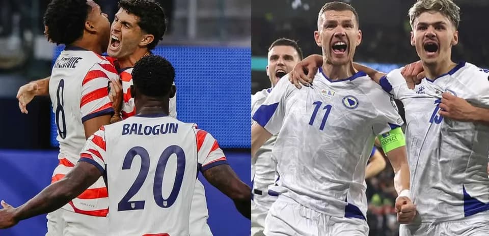 Jugadores de EE.UU. y Bosnia celebrando goles