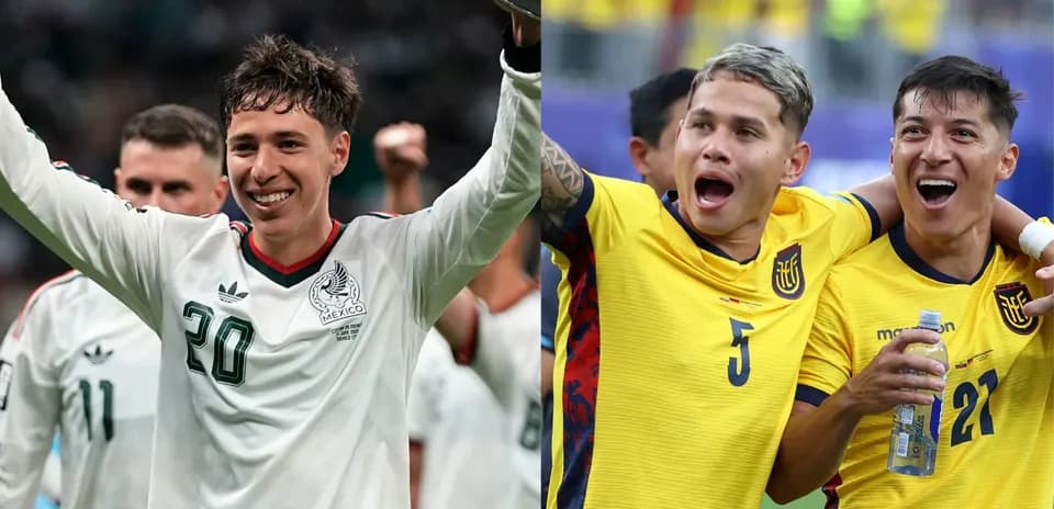 Jugadores de México y Ecuador celebrando