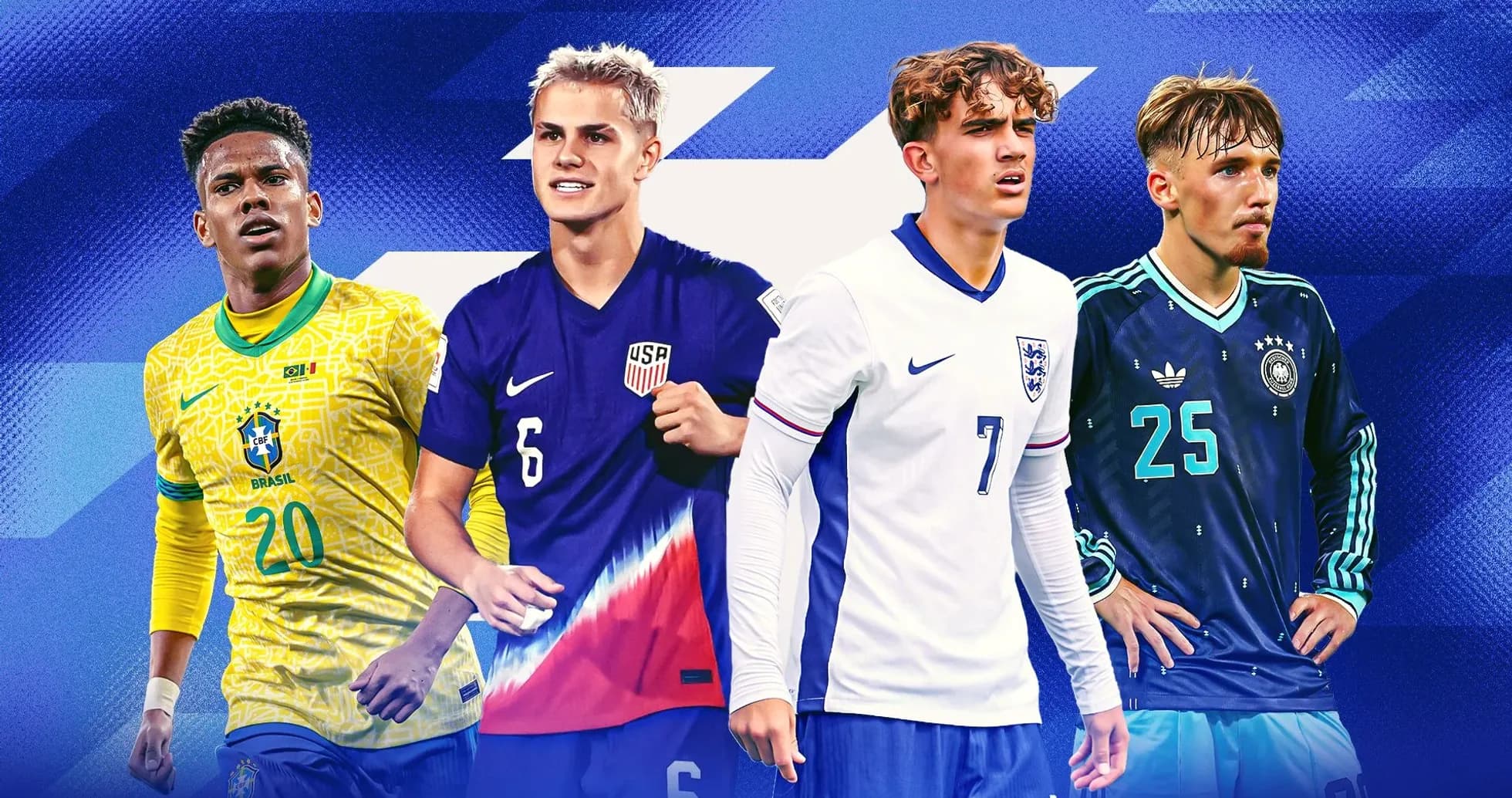Cuatro jugadores de fútbol de diferentes selecciones nacionales