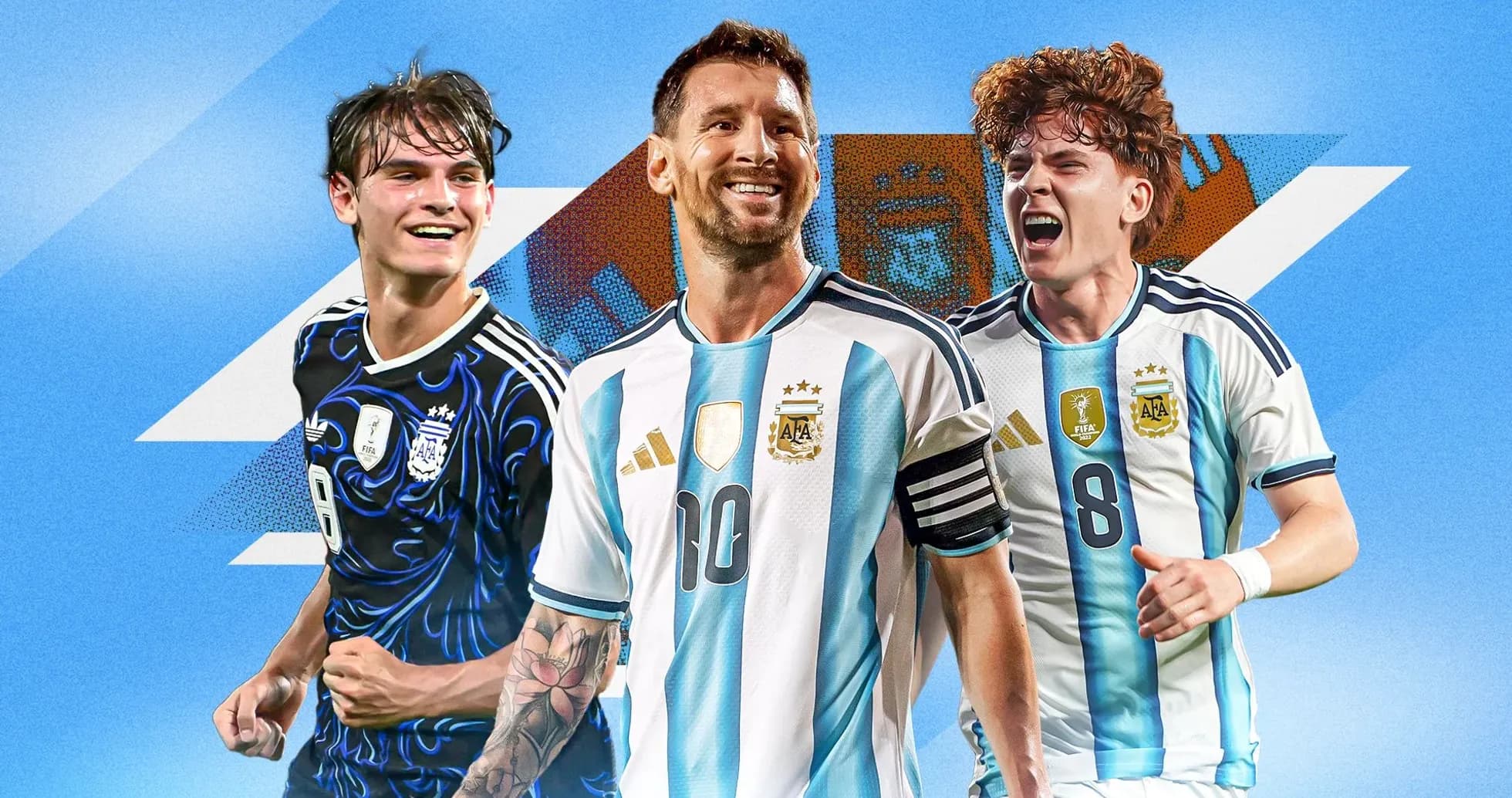 Jugadores de Argentina posando con uniforme de fútbol