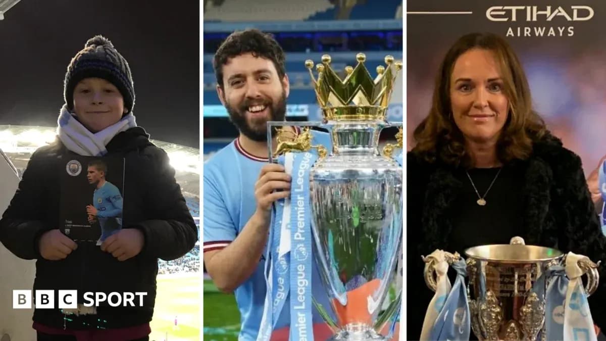 Niño con programa, hombre con trofeo y mujer con copa