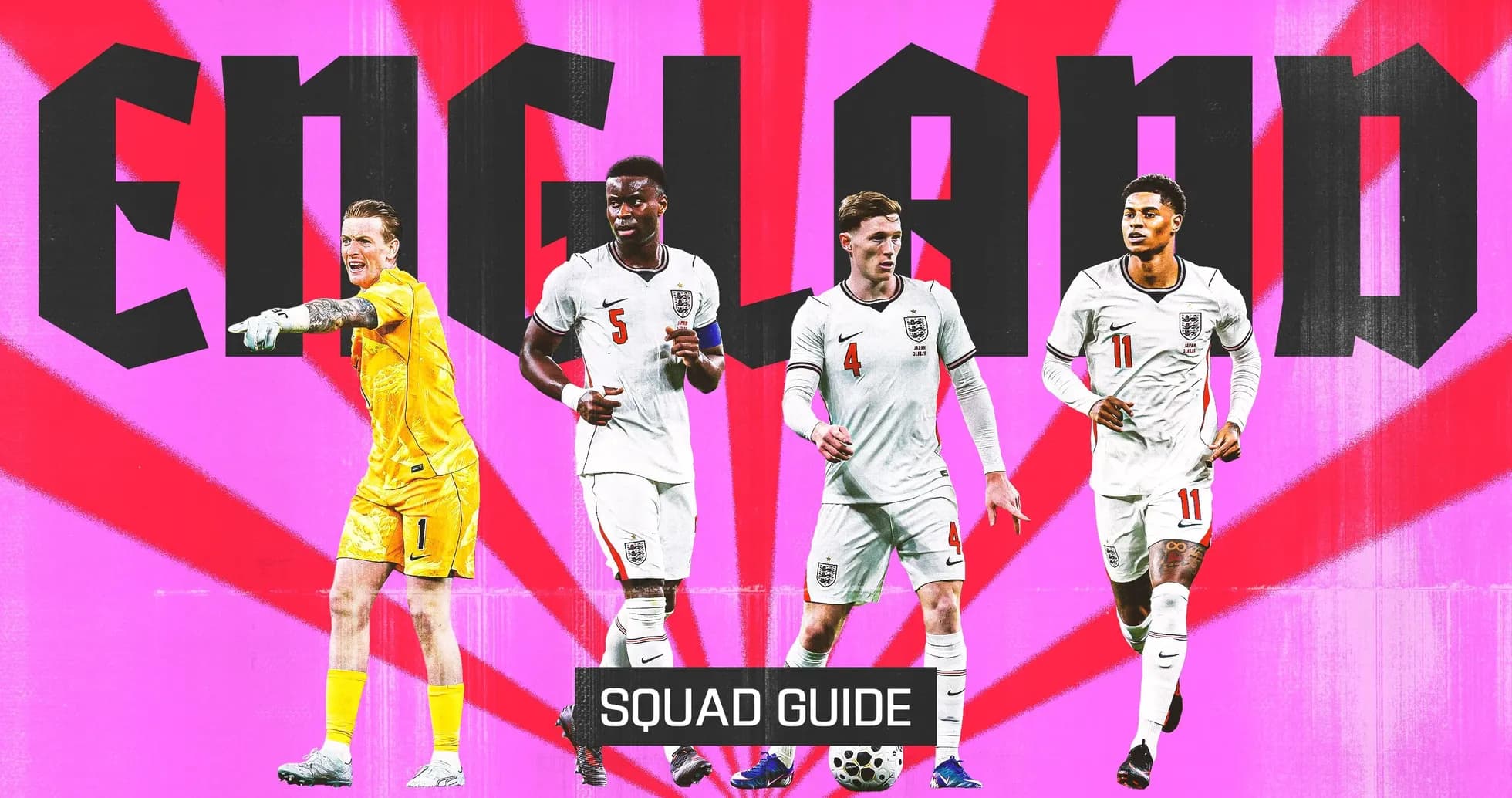 Cuatro jugadores de Inglaterra con fondo colorido