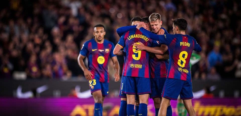 Celebración de los jugadores del Barcelona