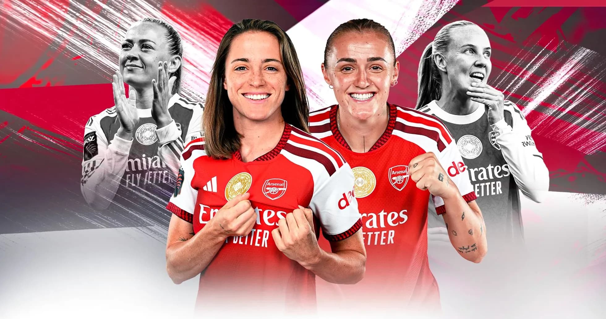 Jugadoras de Arsenal posando en camiseta del equipo