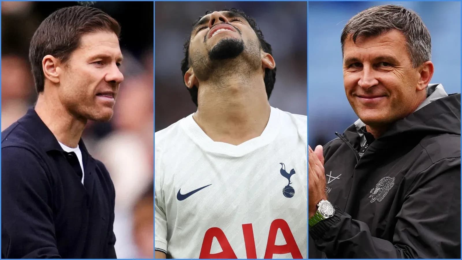 Tres personas en diferentes situaciones de fútbol