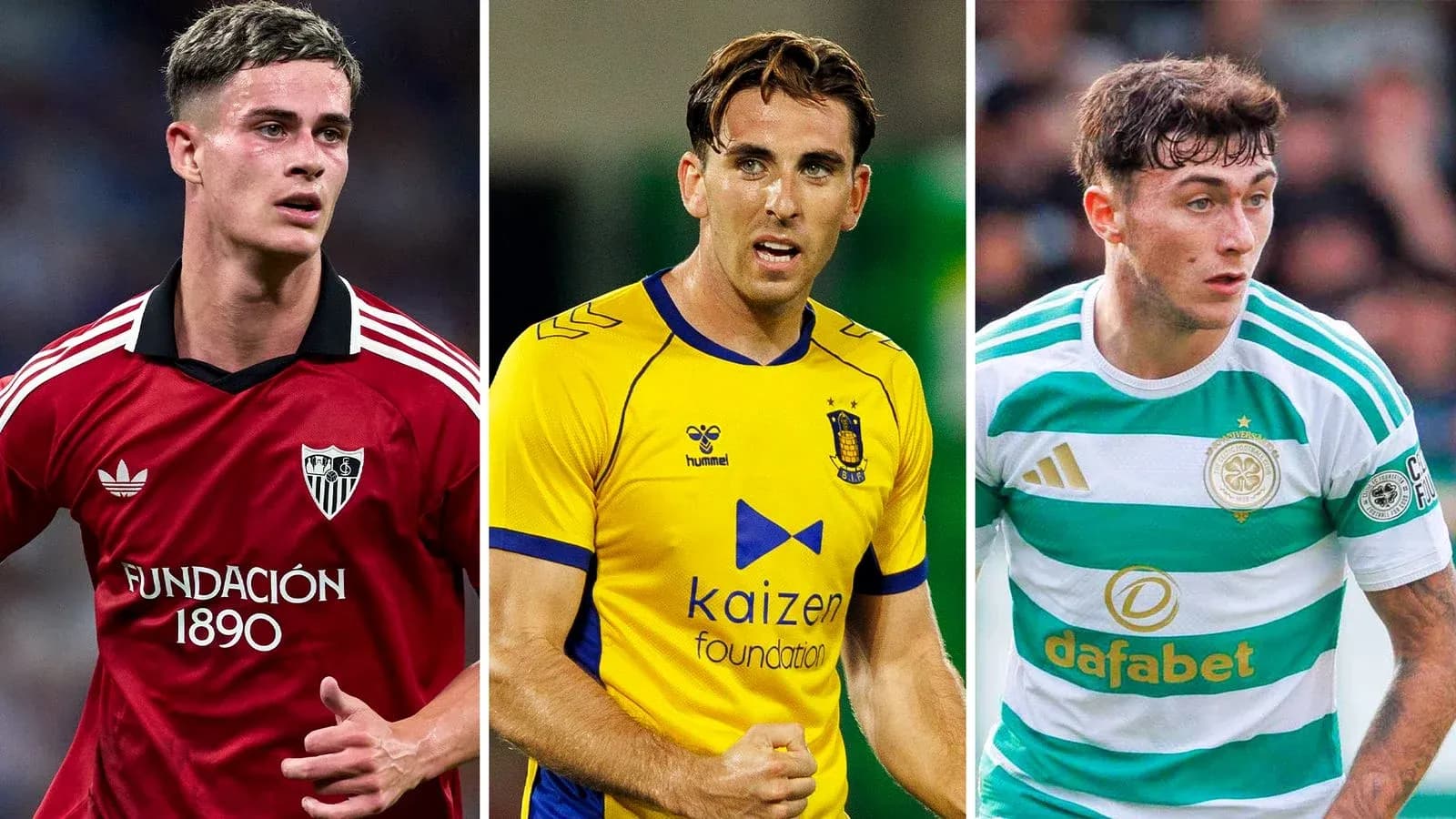 Tres futbolistas en sus respectivas camisetas de equipos