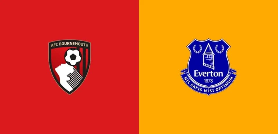 Logos de AFC Bournemouth y Everton en fondo dividido