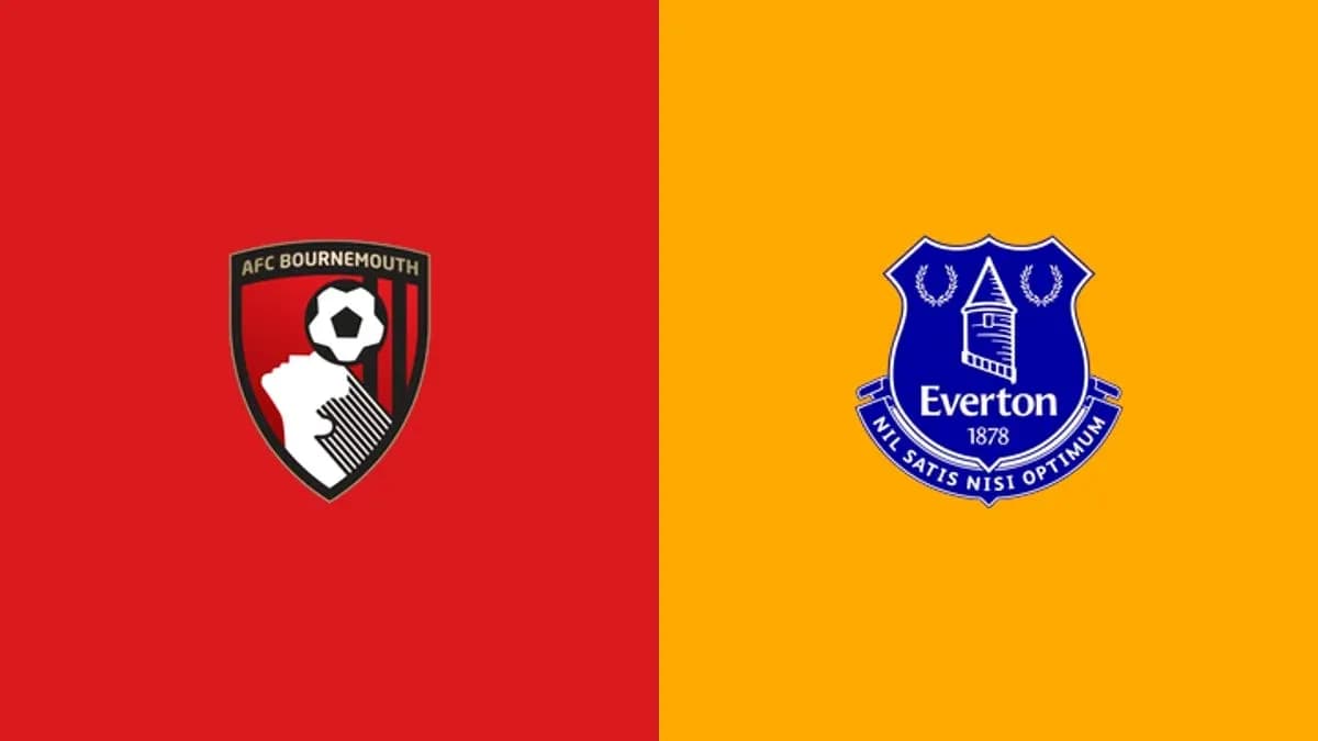 Logos de AFC Bournemouth y Everton en fondo dividido