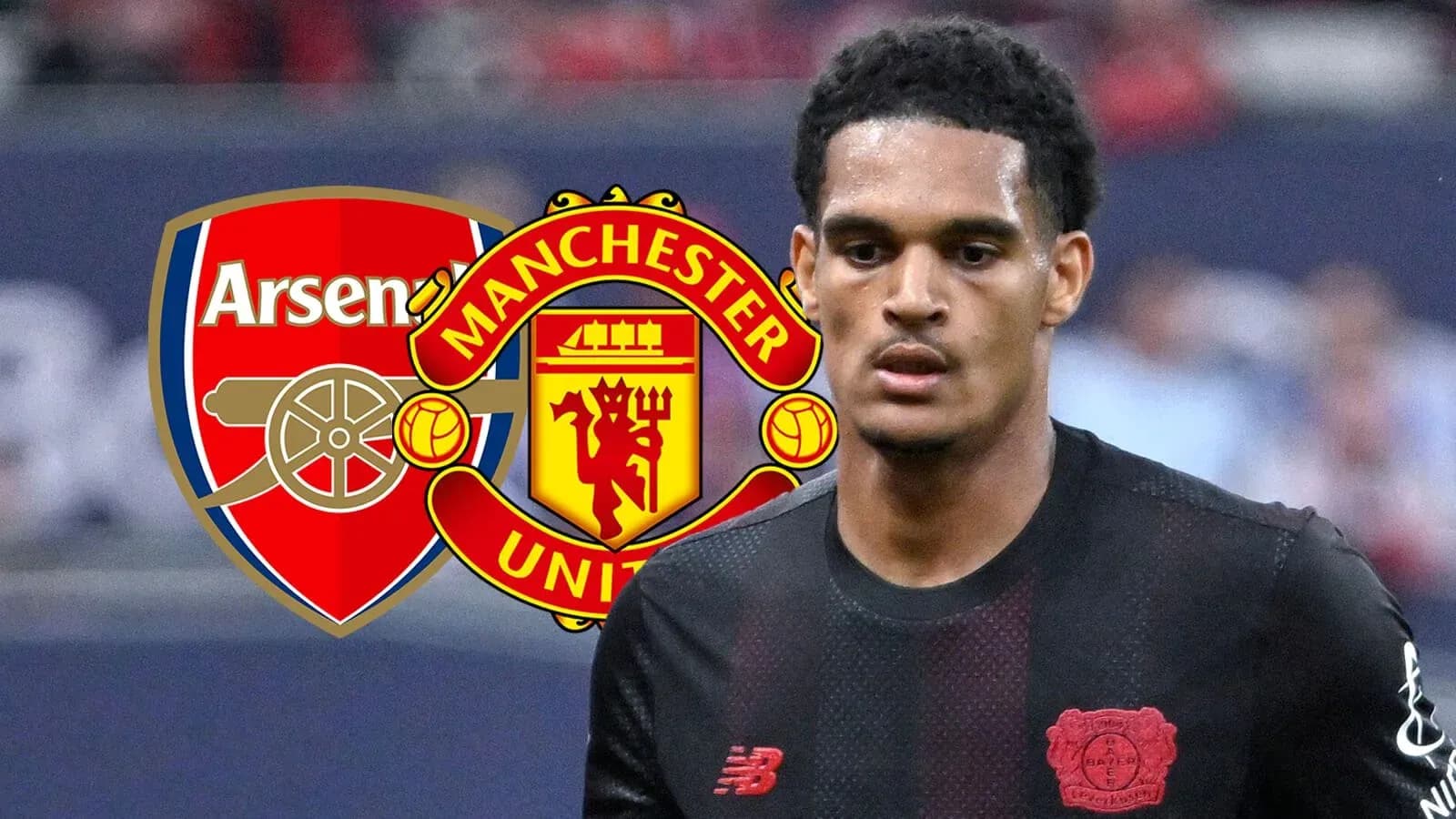 Jugador de fútbol con logos de Arsenal y Manchester United