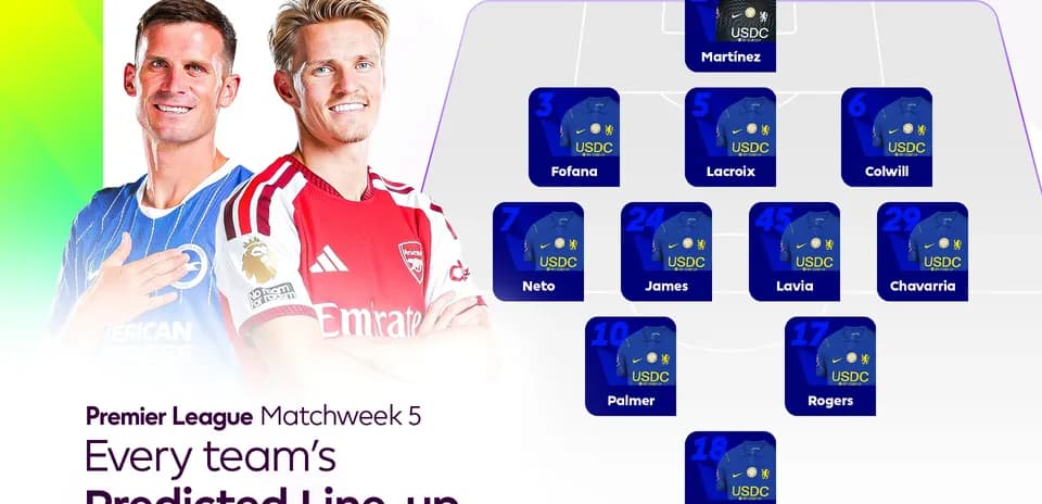 Jugadores de Arsenal y Brighton con alineación prevista