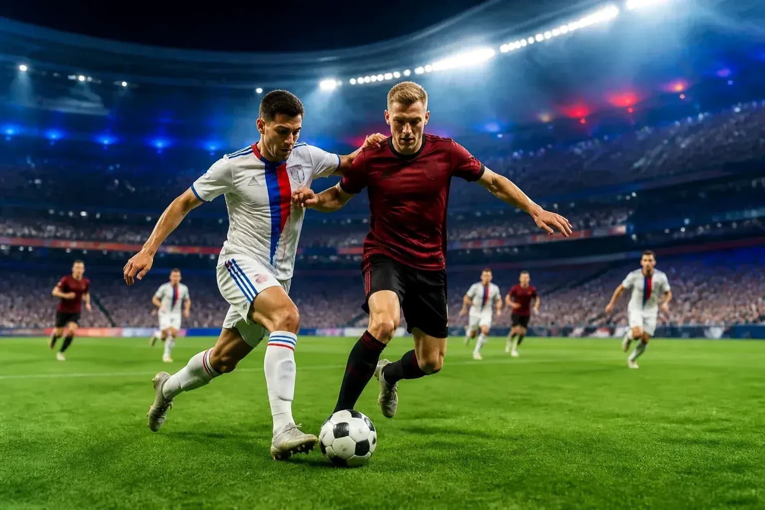 Dos jugadores compitiendo por el balón en el partido