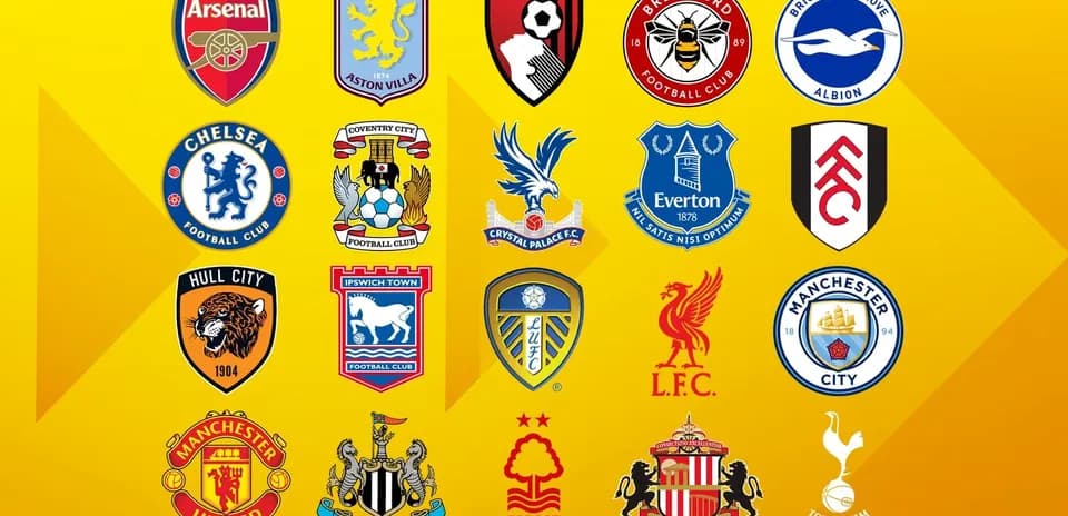 Logos de clubes de fútbol en fondo amarillo