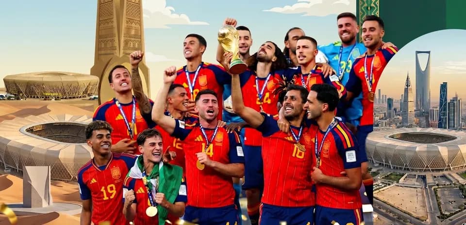 Equipo de España celebrando victoria con trofeo