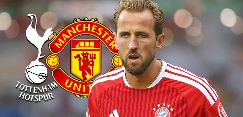Jugador de Bayern Múnich con logos de Tottenham y Manchester United