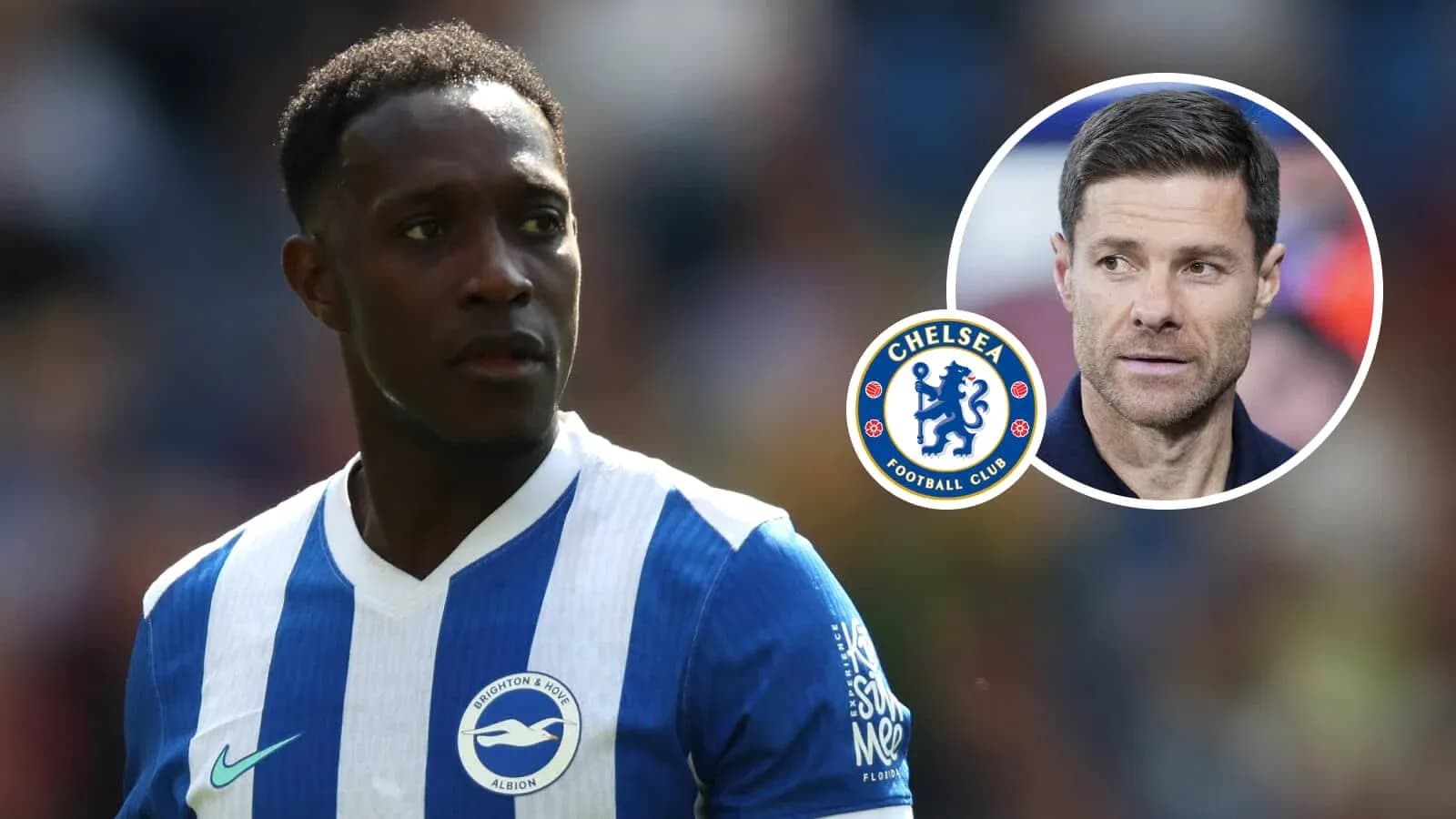 Jugador de Brighton en el campo con logo de Chelsea