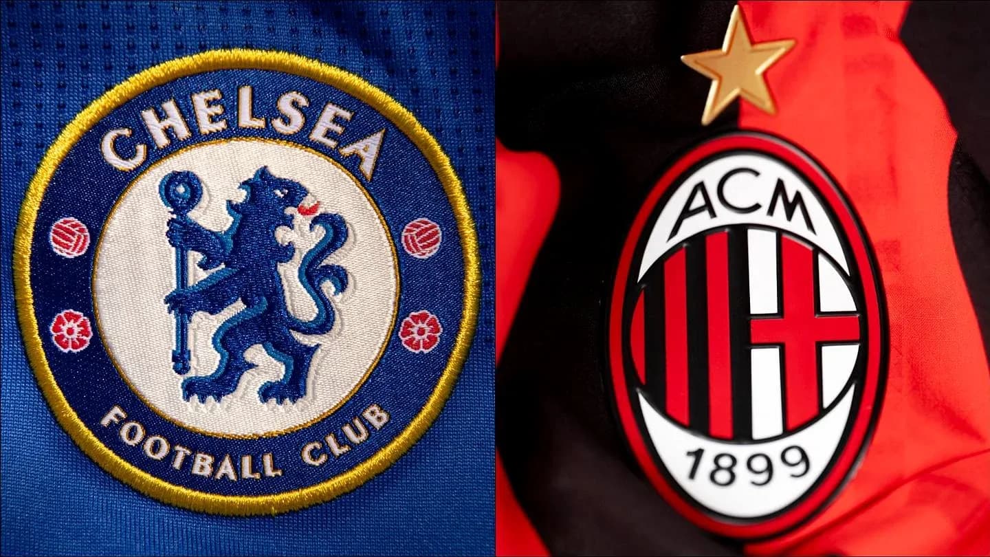 Escudos de Chelsea y AC Milan en camisetas