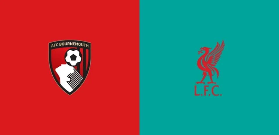 Logos de AFC Bournemouth y Liverpool en fondo colorido