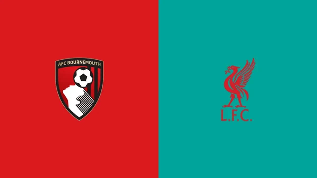 Logos de AFC Bournemouth y Liverpool en fondo colorido