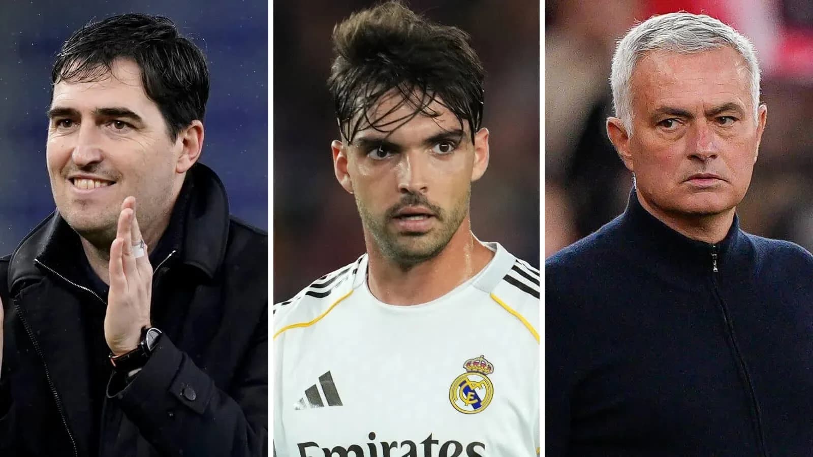 Tres personas en contexto futbolístico, dos entrenadores y un jugador