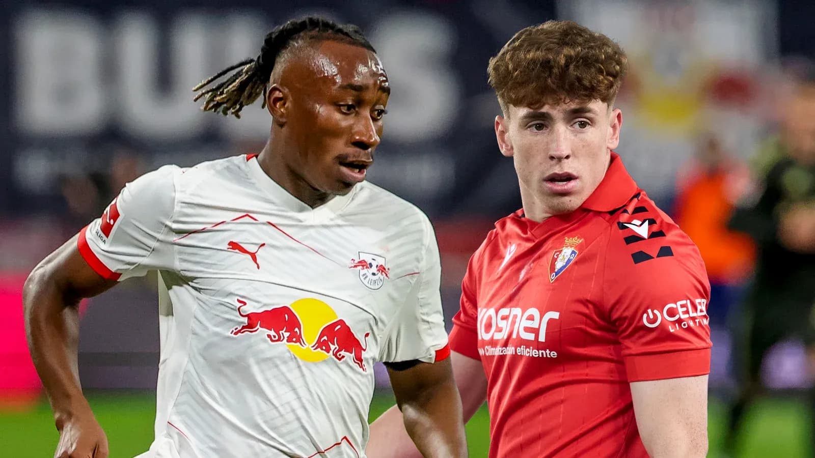 Jugadores de RB Leipzig y Osasuna en acción