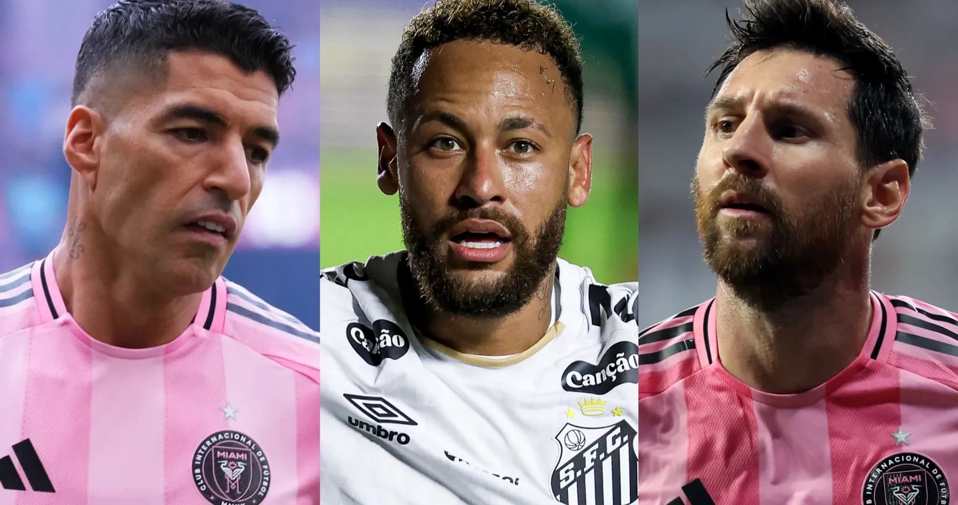 Tres jugadores de fútbol en camisetas de sus equipos