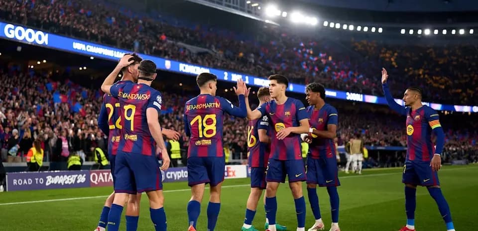 Jugadores del FC Barcelona celebrando un gol