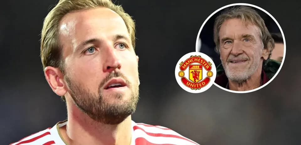 Harry Kane con logo de Manchester United y persona sonriente