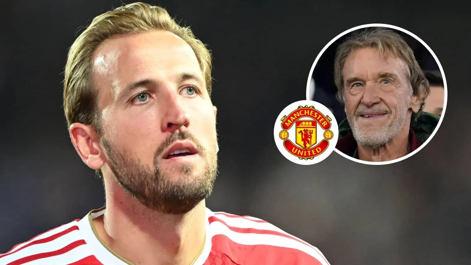 Harry Kane con logo de Manchester United y persona sonriente