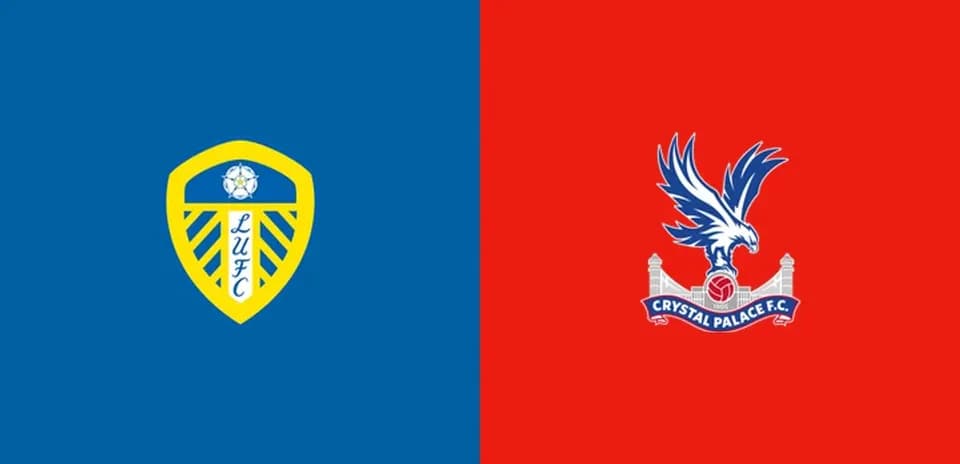 Logos de Leeds United y Crystal Palace en fondo colorido