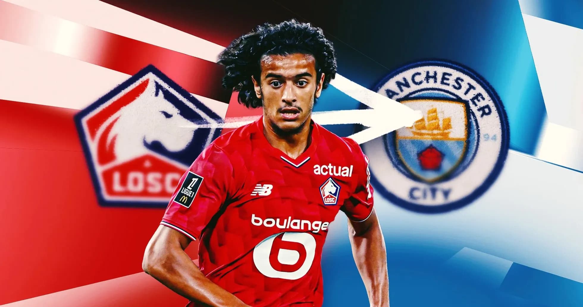 Jugador de LOSC corriendo hacia el logo de Manchester City