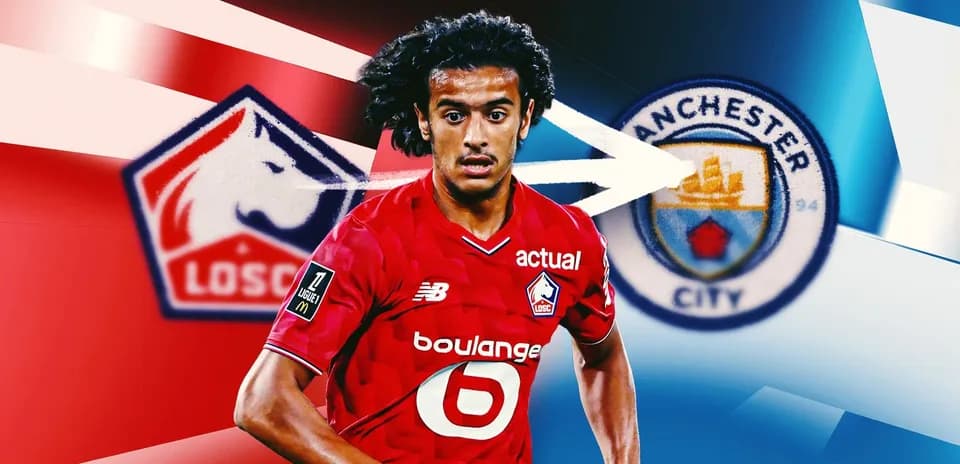 Jugador de LOSC corriendo hacia el logo de Manchester City