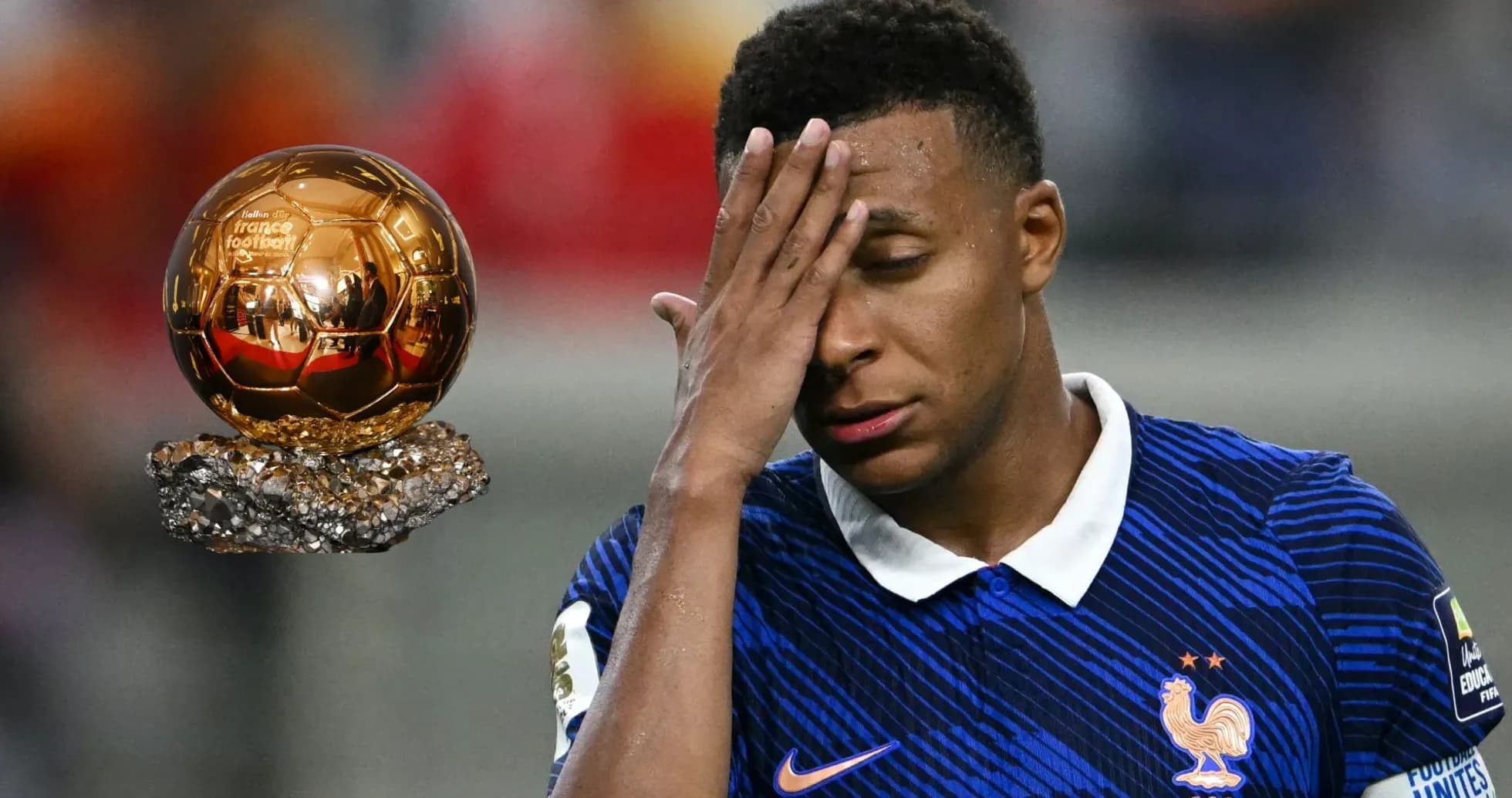 Jugador de Francia con balón de oro en fondo difuso